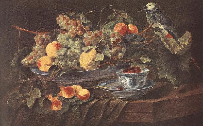 FYT, Jan Still-life with Fruits and Parrot sdg Germany oil painting art
